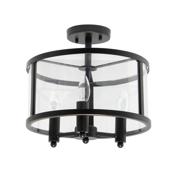 Photos - Chandelier / Lamp A&D Lalia Home 3LT Glass And Metallic Accented Semi-Flushmount Lamp, 13"W, Clear Shade/Black Base 