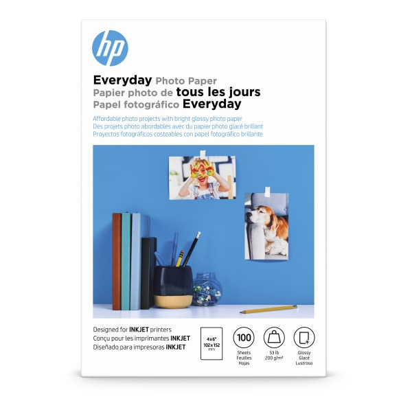 HP - Everyday Glossy 4" x 6" Photo Paper - 100 Count - White