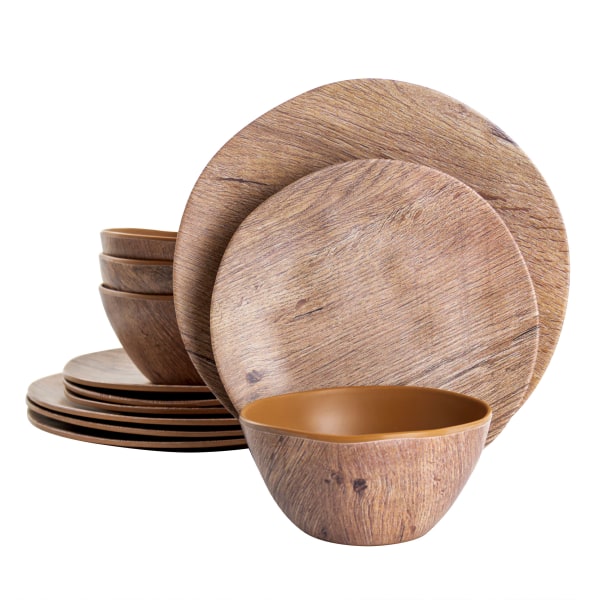 UPC 085081501035 product image for Gibson Home Woodfern 12-Piece Dinnerware Set, Brown | upcitemdb.com