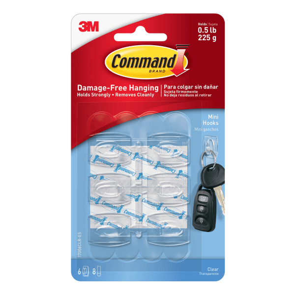 Command Clear Mini Hooks, 6 Hooks, 8 Strips Per Pack