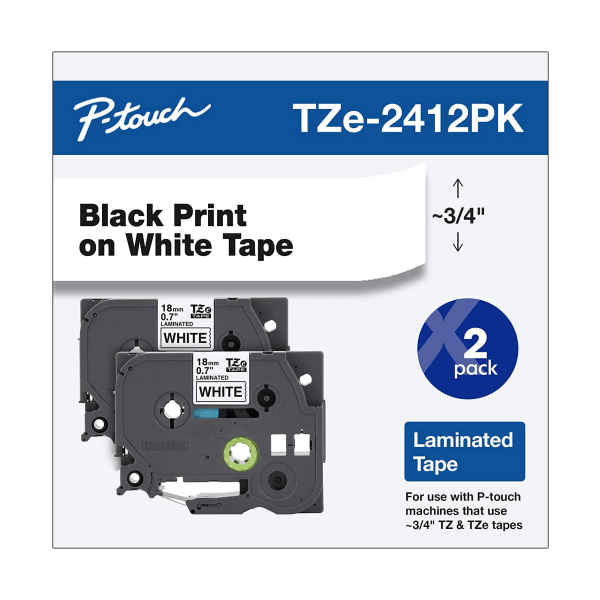 TZe Standard Adhesive Laminated Labeling Tape 0.7  x 26.2 ft  Black on White
