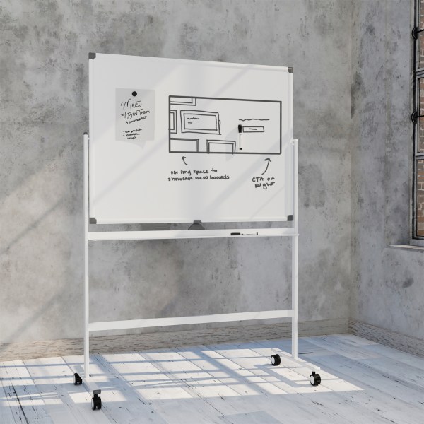 U Brands Double-Sided Magnetic Dry-Erase Whiteboard Mobile Easel, 48 x 36, Metal Frame With White Finish