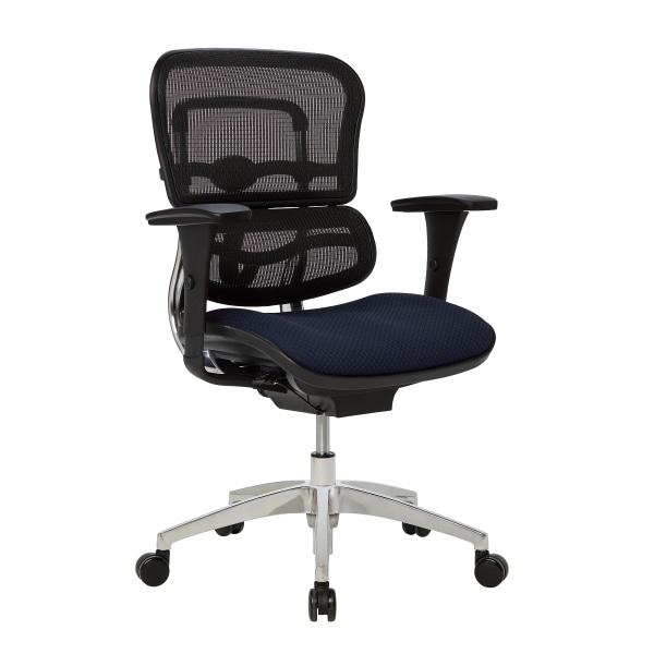 WorkPro® 12000 Series Ergonomic Mesh/Premium Fabric Mid-Back Chair, Black/Navy, BIFMA Compliant -  V-12000-AS90804