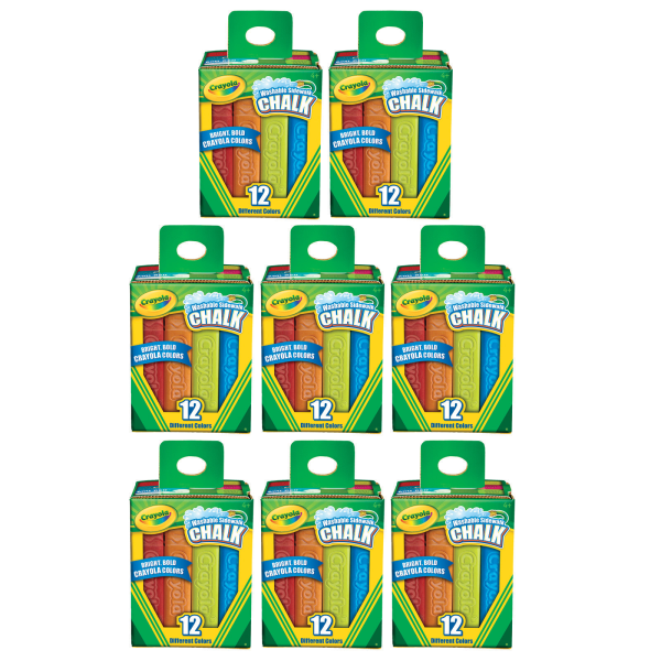Crayola® Washable Sidewalk Chalk, Assorted Colors, 12 Pieces Per Box, Pack Of 8 Boxes -  BIN512012-8