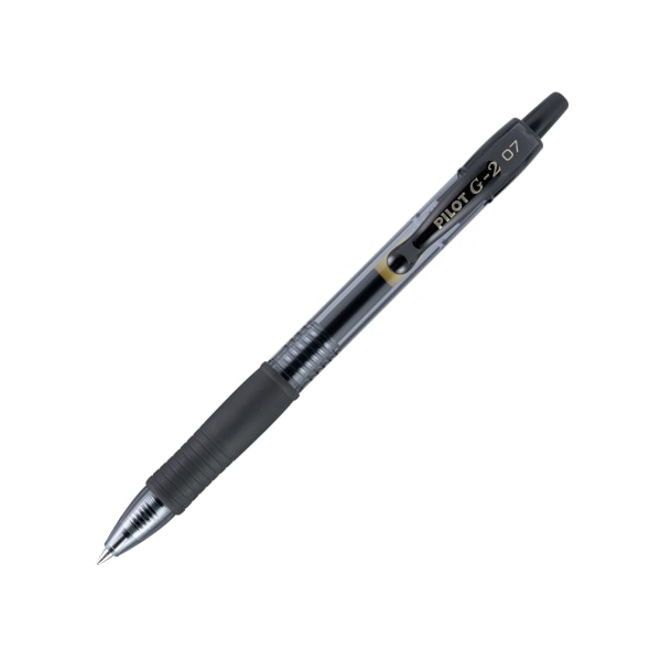 Pilot G2 Retractable Gel Pens, Fine Point, 0.7 mm, Clear Barrels, Black Ink, Pack Of 12 Pens, 31020