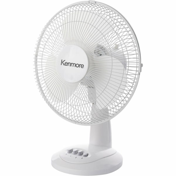 Kenmore 12 Desk Fan  3 Speed  Oscillating Air Circulation  White