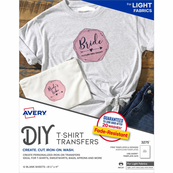 Avery Inkjet Iron-on Transfer Paper - Letter - 8 1/2 x 11 - Matte - 12 / Pack - Printable, Easy Peel