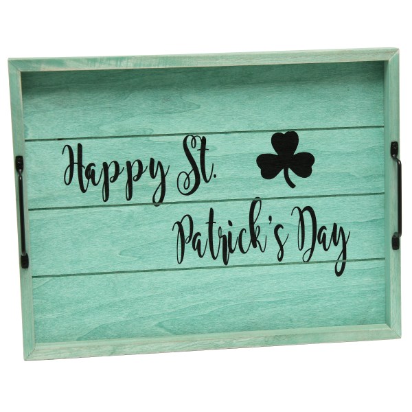 Elegant Designs Decorative Wood Serving Tray with Handles  15.50  x 12    Happy St. Patrick s Day