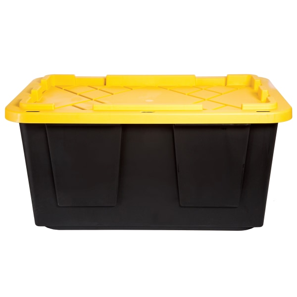 Office Depot Brand by GreenMade 27-Gallon Professional Storage Tote with Handles & Snap Lid (Black/Yellow)