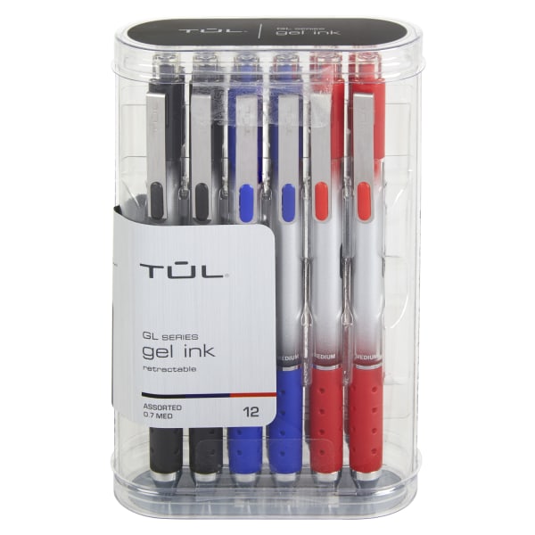 TUL GL Series Retractable Gel Pens, Medium Point, 0.7 mm, Silver Barrel, Assorted Business Inks, Pack Of 12 Pens - BG07P12BA - Office Supplies Jot down notes or work on creative pieces with the sku BG07P12BA
