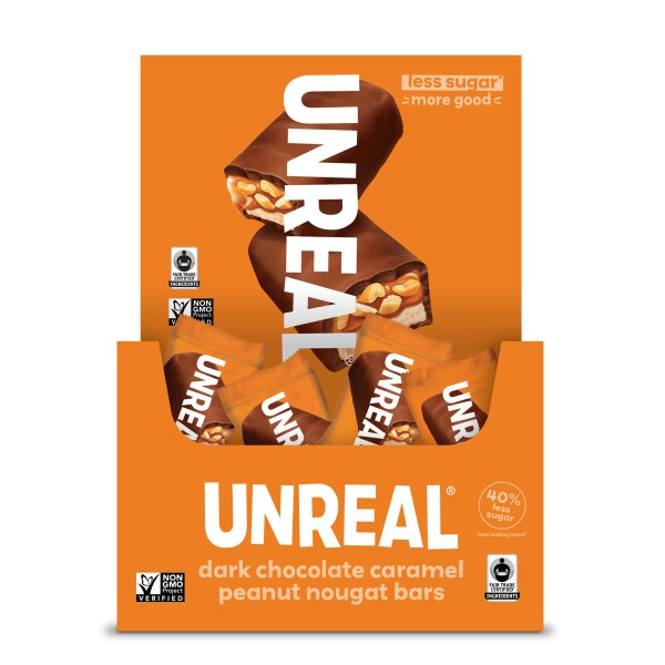 Unreal Dark Chocolate Caramel Peanut Nougat Bars, 0.67 Oz, Pack Of 40 Bars -  0857484006472