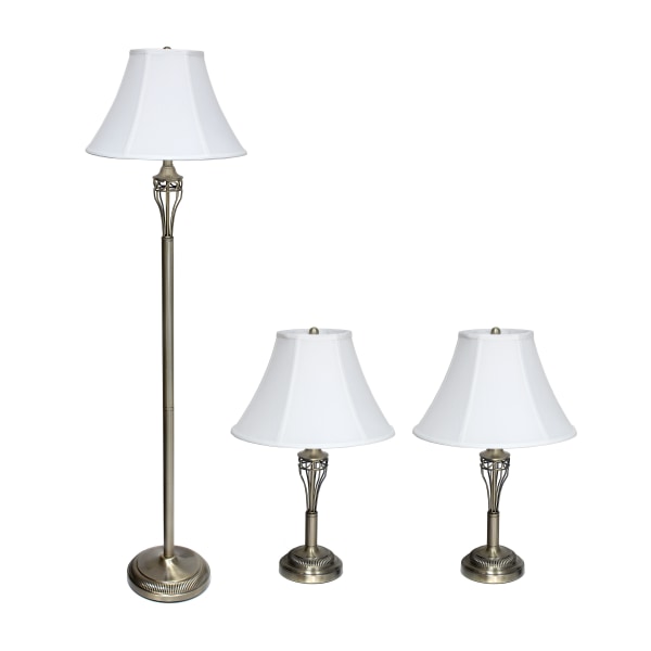 Lalia Home Roma Classic Metal Lamp Set, White/Antique Brass, Set Of 3 Lamps -  LHS-1002-AB