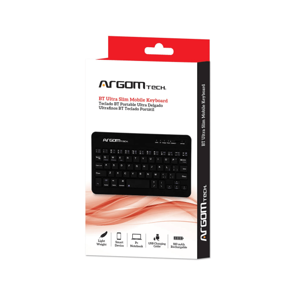 Argom Tech Ultra Slim Mobile Wireless Bluetooth Keyboard, Compact, Black, A00180