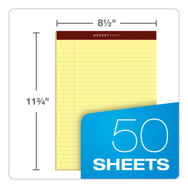 Tops Docket Gold Premium Writing Pads 8 1 2 X 11 3 4 Legal Ruled 50 Sheets Canary Pack Of 12 Pads Zerbee
