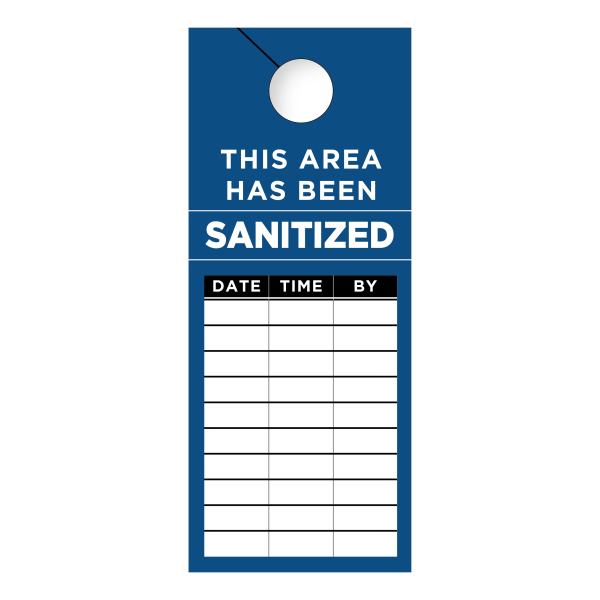 COSCO This Area Has Been Sanitized Door Hanger Signs, 3-1/2"" x 8-1/2"", Blue/Black/White, Pack Of 50 Signs -  098467PK50