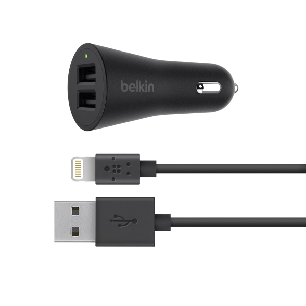 Belkin F8J221BT04-BLK BOOSTUP 2-Port Car Charger with MIXIT 4ft USB-A to Lightning Connector Cable