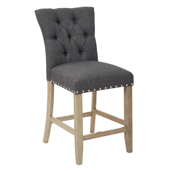 OSP Home Furnishings Preston 24  Counter Stool in Marlow Charcoal Fabric with Silver NH and Brushed Kick Plate  2-Pack