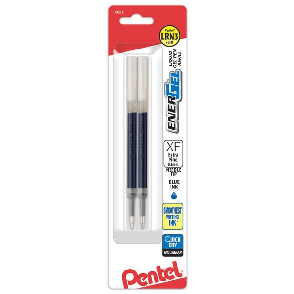 Pentel EnerGel Liquid Gel Pen Refills ExtraFine Point 03 mm Blue Ink Pack Of 2 Refills