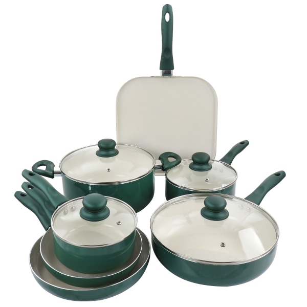 UPC 085081518446 product image for Gibson Home Gazebo 11-Piece Ceramic Non-Stick Aluminum Cookware Set, Green | upcitemdb.com