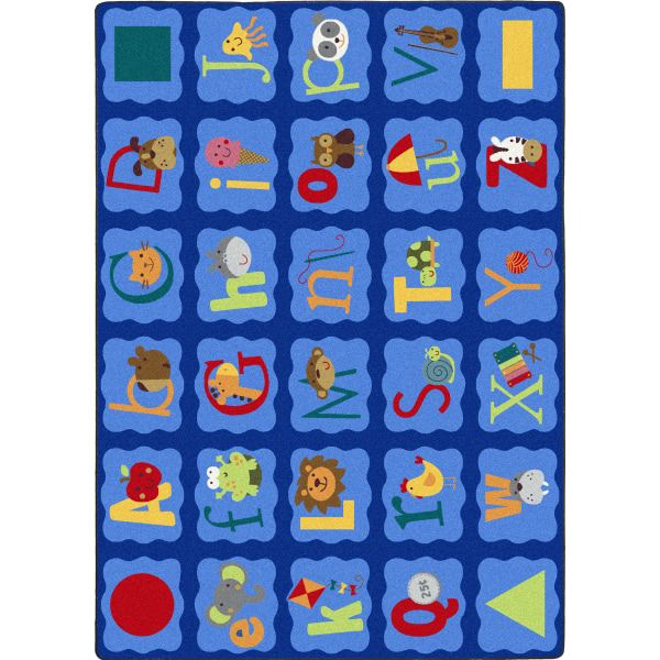 Joy Carpets® Kids' Essentials Rectangle Area Rug, Alphabet Blues™, 5-1/3' x 7-33/50', Multicolor -  1628C