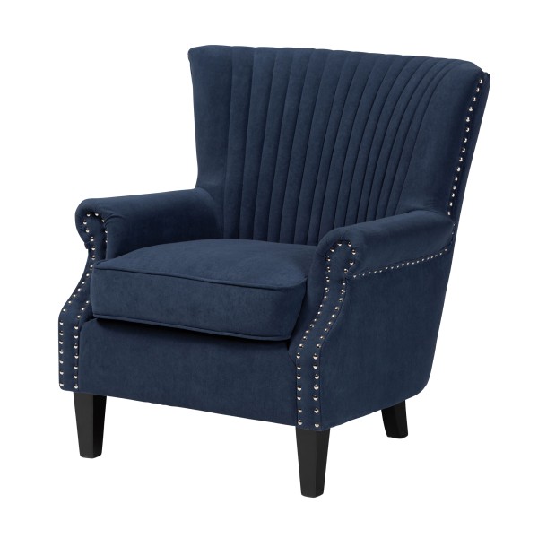 Baxton Studio Wilhelm Velvet Wood Armchair Blue/Dark Brown - Baxton Studio