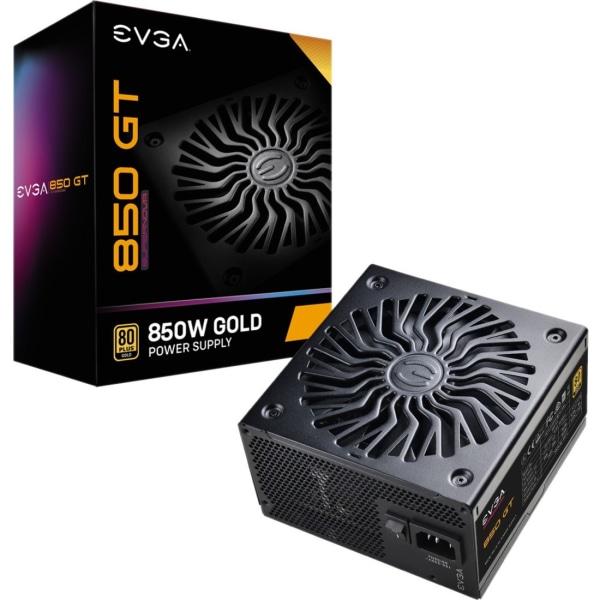 EVGA GT 850W Power Supply - Compact - 120 V AC, 230 V AC Input - 5 V DC, 3.3 V DC, 12 V DC, -12 V DC Output - 220GT0850Y1