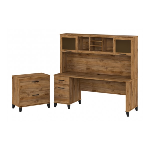 Bush Furniture Somerset 72""W Office Desk With Hutch And Lateral File Cabinet, Fresh Walnut, Standard Delivery -  Bush Business Furniture, SET019FW