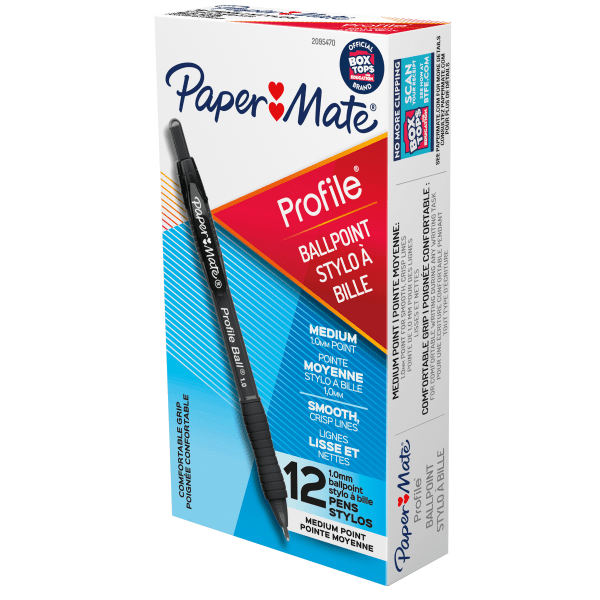 Paper Mate Ballpoint Pen, Profile Retractable Pen, Medium Point (1.0mm), Black, 12 Count -  2095470