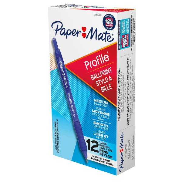 Paper Mate Ballpoint Pen, Profile Retractable Pen, Medium Point (1.0mm), Blue, 12 Count -  2095462