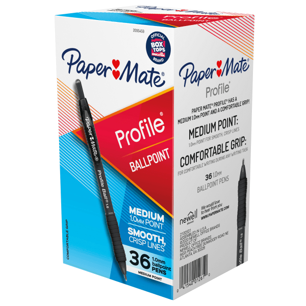 Paper Mate Ballpoint Pen, Profile Retractable Pen, Medium Point (1.0mm), Black, 36 Count -  2095459