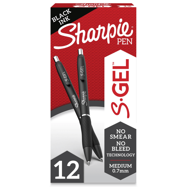 Sharpie S Gel Pens  Medium Point  0.7 mm  Black Barrel  Black Ink  Pack Of 12 Pens