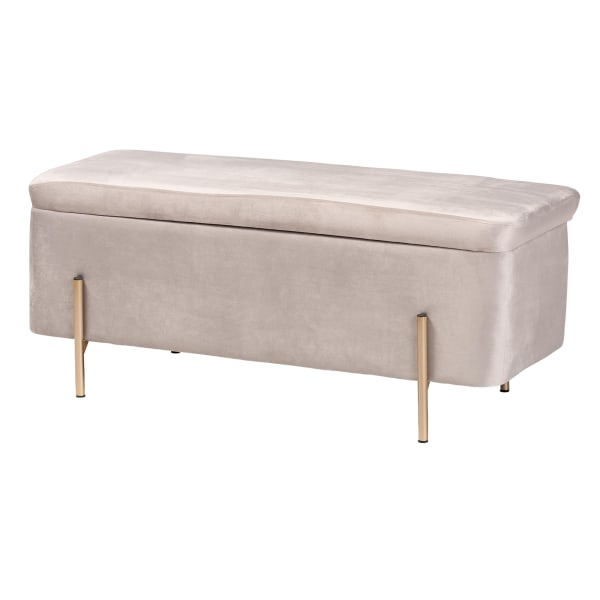 Baxton Studio Rockwell Grey Velvet Fabric Upholstered and Gold Finished Metal Storage Bench -  2721-12210