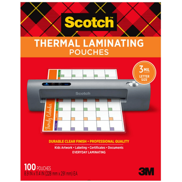 Scotch Thermal Laminating Pouches  100 Count  8.5  x 11   3 mil Thick