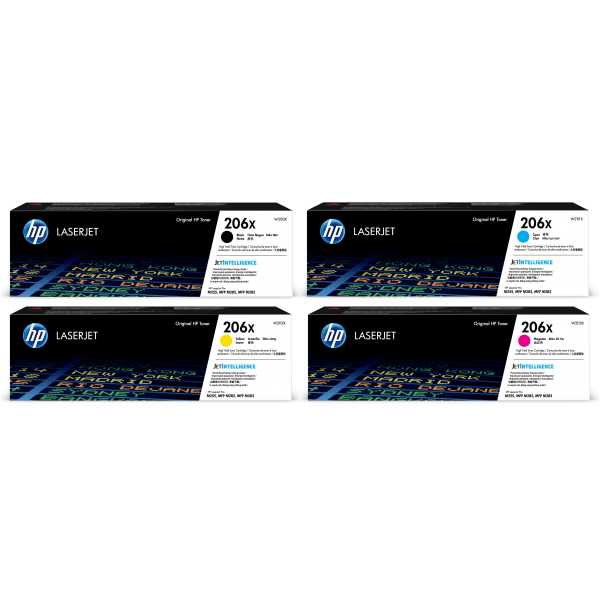 HP 206X Black; Cyan; Magenta; Yellow High Yield Toner Cartridges Combo, Pack Of 4, W2110X,W2111X,W2112X,W2113X