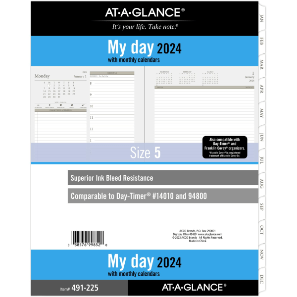 2024 AT-A-GLANCE 11  x 8.5  Daily & Monthly Refill Pages White/Brown (491-225-24)