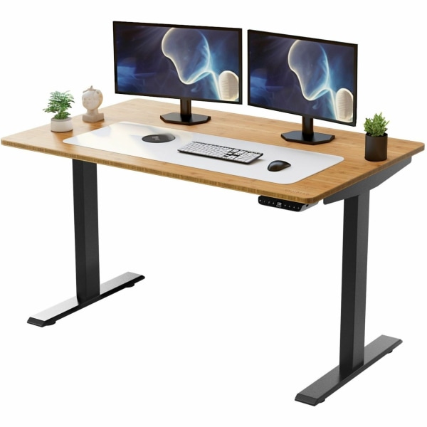 Rise Up Electric Standing Desk 48x30 Natural Bamboo Desktop Dual Motors Adjustable Height Black Frame (26-51.6) with memory