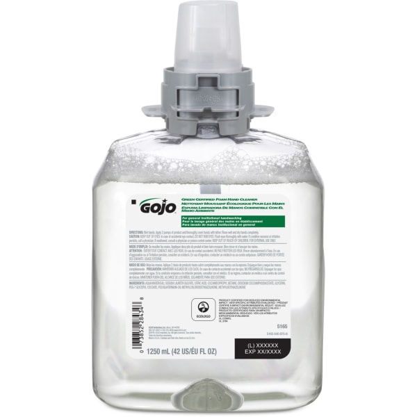 Gojo FMX-12 Refill Green Certified Foam Hand Soap 42.3 fl oz (1250 mL) - Hand - Clear - Fragrance-free  Rich Lather  Antibacterial-free  Triclosan-free  Paraben-free  Phthalate-free  Bio-based -