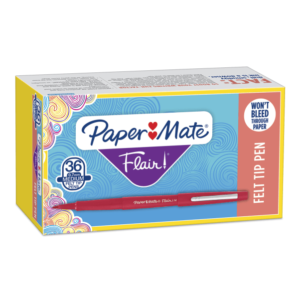 Paper Mate Flair Felt Tip Pens  #1 Teacher Choice  Medium Point  Red  Box of 36
