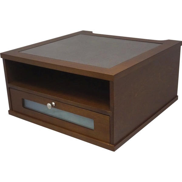 Victor Heritage Wood H1175 Monitor Riser - 1x Shelf(ves) - 6.5"x13.4"x 13.4" Depth - Wood Grain - Wood, Metal, Faux Leather, Frosted Glass - Heritage