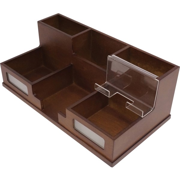 Victor Heritage Wood H9525 Desk Organizer - 6 Compartment(s) - 5.5" x 10.4"x 3.5" Depth - Desktop - Wood Grain - Wood, Acrylic, Frosted Glass - 1 Each