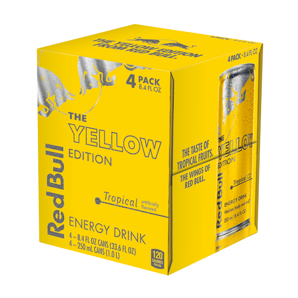 Red Bull Energy Drinks, Yellow Edition, 8.4 Oz, Pack Of 4 Cans