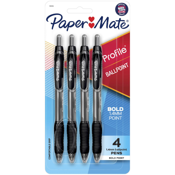 Paper Mate Profile Retractable Ballpoint Pens  1.4 mm Bold Point  Black  4 Count