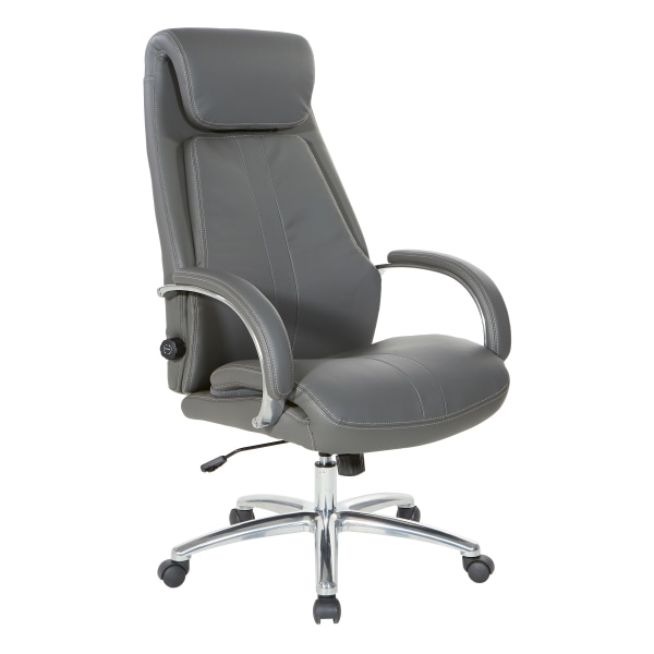 Office Star Pro-Line II Bonded Leather High-Back Deluxe Executive Chair, Gray/Chrome