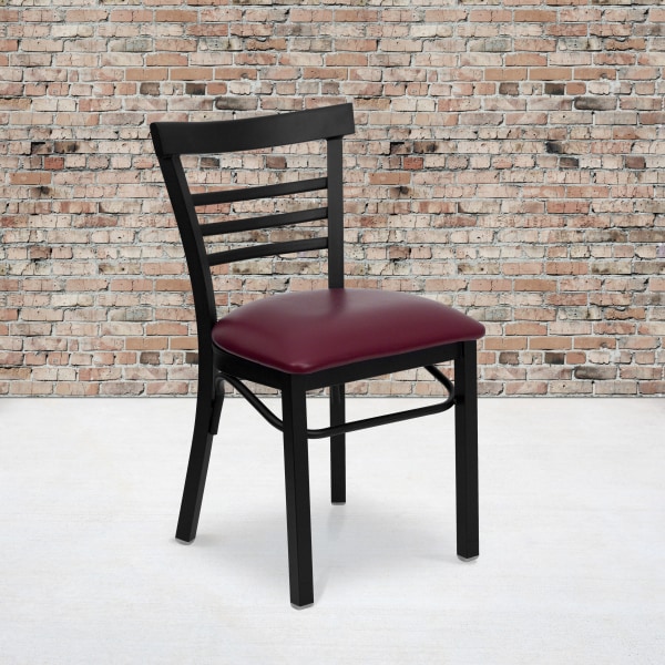 Flash Furniture 3-Slat Ladder Back Metal/Vinyl Restaurant Chair, Burgundy/Black -  XUDG6Q6B1LADBUV