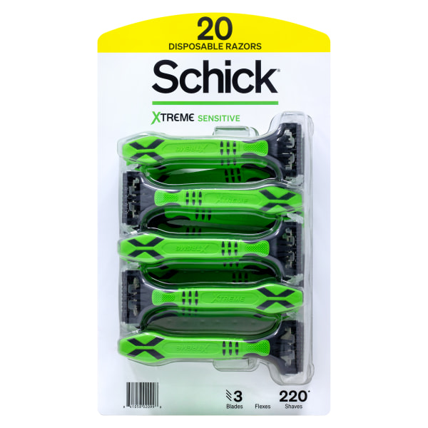 Schick Xtreme Sensitive Mens Disposable Razors Green Pack Of 20 Razors