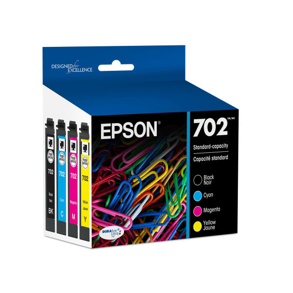 Epson® 702 DuraBrite® Ultra Black And Cyan, Magenta, Yellow Ink Cartridges, Pack Of 4, T702120-BCS
