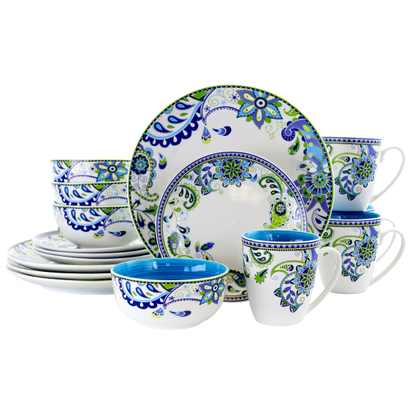 Photos - Dinner Set Gibson Elite Elama 16-Piece Round Porcelain Dinnerware Set, Blue Crush 995116162M