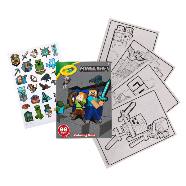Crayola Minecraft Coloring Book for Kids (96pgs), Includes Minecraft Sticker Sheet, Kids Coloring Pages, Minecraft Gift for Boys & Girls, 3+