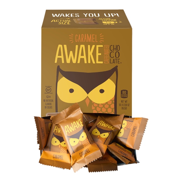 AWAKE Caffeinated Caramel Milk Chocolate Bites, 0.53 Oz, Pack Of 50 Bites -  00453U