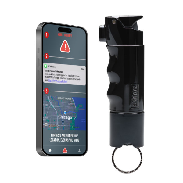SABRE® SMART Pepper Spray, 1-5/8"H x 1-1/2"W x 4-5/16"D, Black